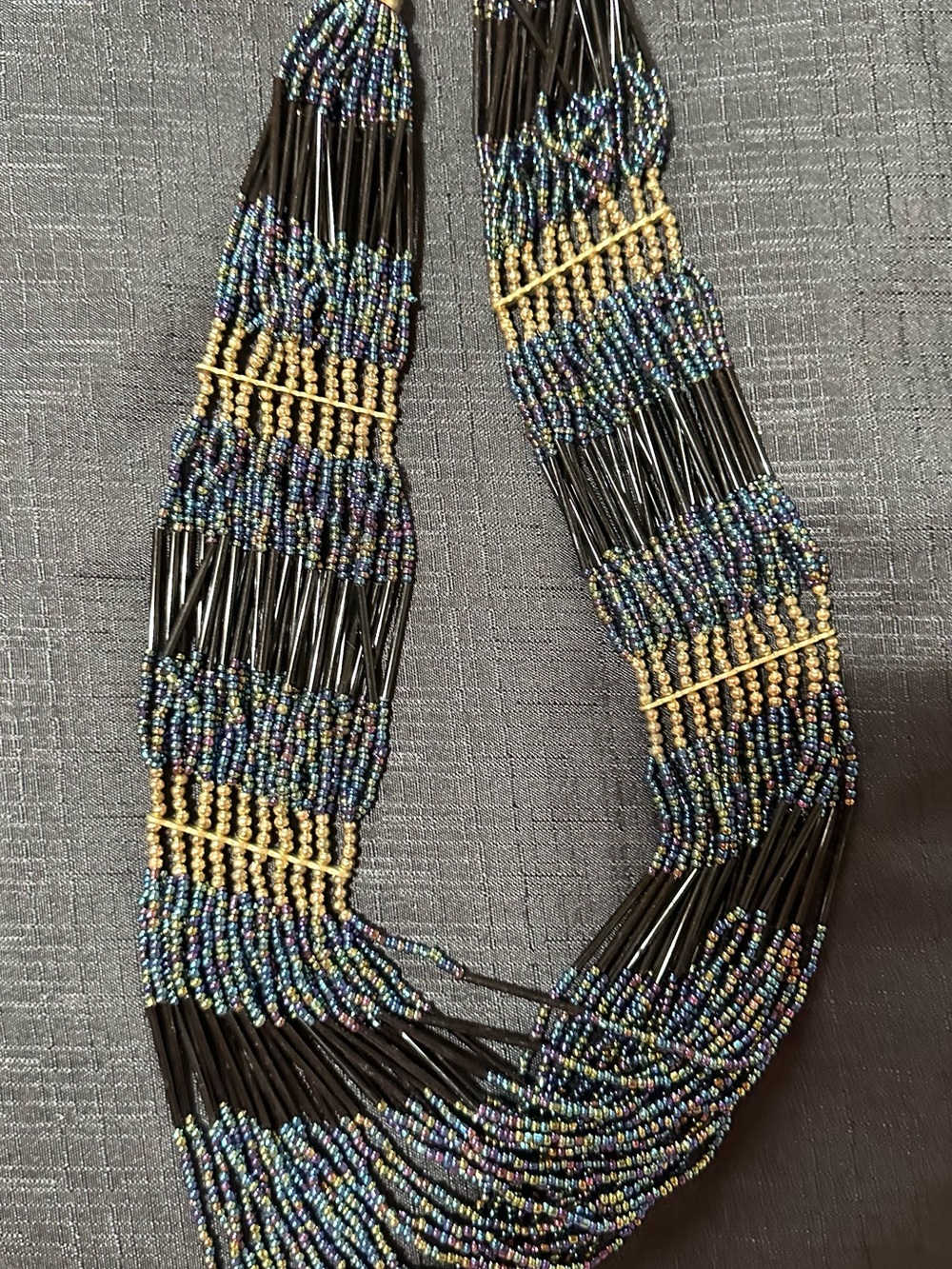 Multistrand Seed Bead Necklace with Gold Accent - Black and Iridescent